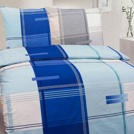 4tlg Mikrofaser Bettwäsche / Bettwäschegarnitur-D000259-Blau-2-var