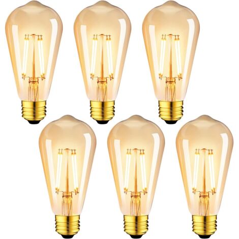 4W Ampoule à filament LED E27 ST64, Equivalent à Ampoule Incandescente 35W, Ampoule Edison en Verre Brun, 2500K Blanc Chaud, Lot de 6