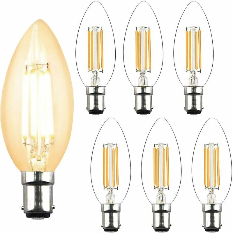 Stol - 4W C35 B15 Ampoule led à Filament Non Dimmable Bougie Ampoule 2700K Blanc Chaud Équivalent 40W Ampoule Incandescence 360 Degrés Angle Lot de 6,
