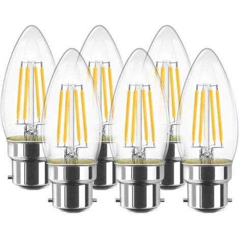 4W C35 B22 Ampoule LED à Filament- Bougie Ampoule-2700K Blanc Chaud, 470lm 80Ra-Non Dimmable(Lot de 6)