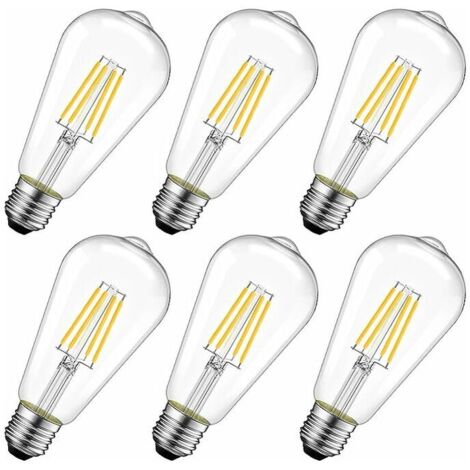 4W Edison Ampoule Filament LED E27 ST64 (=Ampoules Incandescences Décorative 40W), 470Lm Blanc Chaud 2700K, Lampe Vintage Ampoule Rétro, Non-dimmable, Lot de 6 [Classe énergétique E],