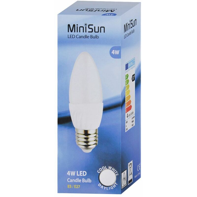 4W ES E27 Frosted Candle LED Plastic Bulb 6500K - Pack of 4