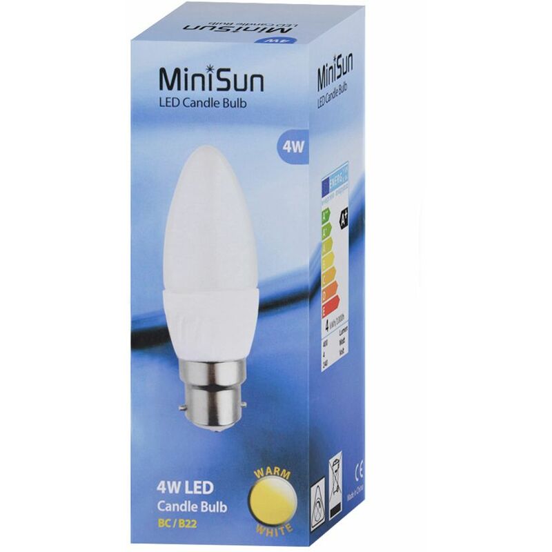 4W BC B22 Frosted Candle LED Plastic Bulb 3000K - Pack of 4