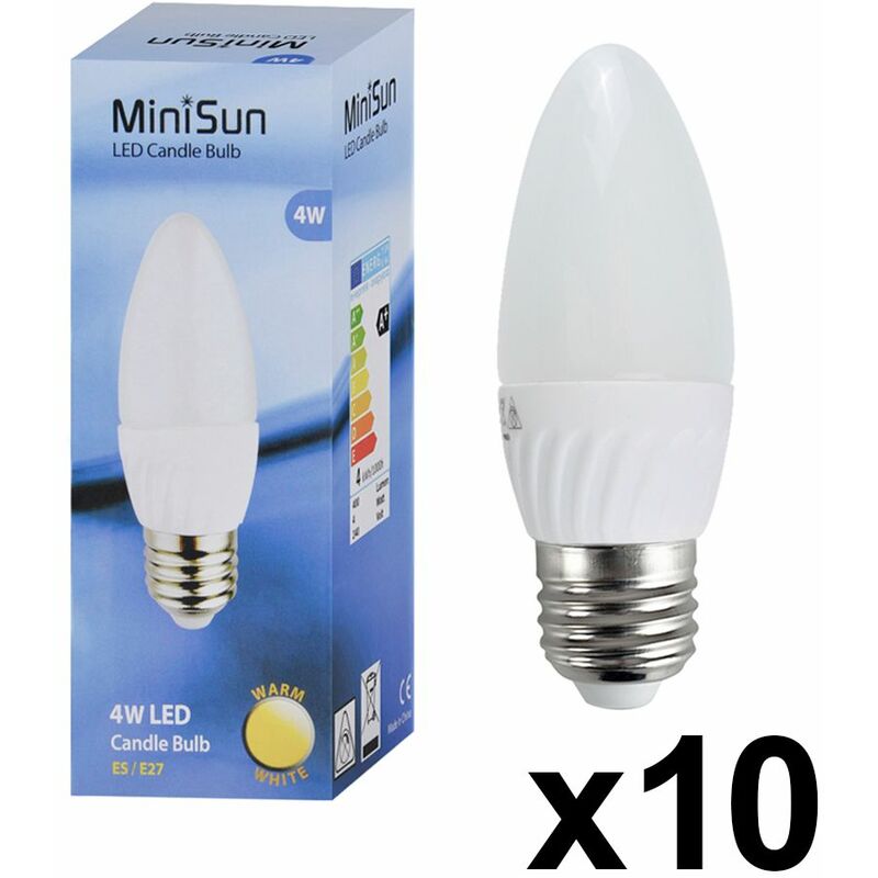 4W ES E27 Frosted Candle LED Plastic Bulb 3000K - Pack of 10
