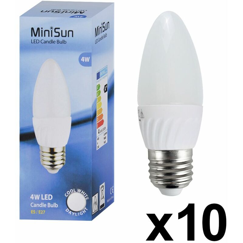 4W ES E27 Frosted Candle LED Plastic Bulb 6500K - Pack of 10