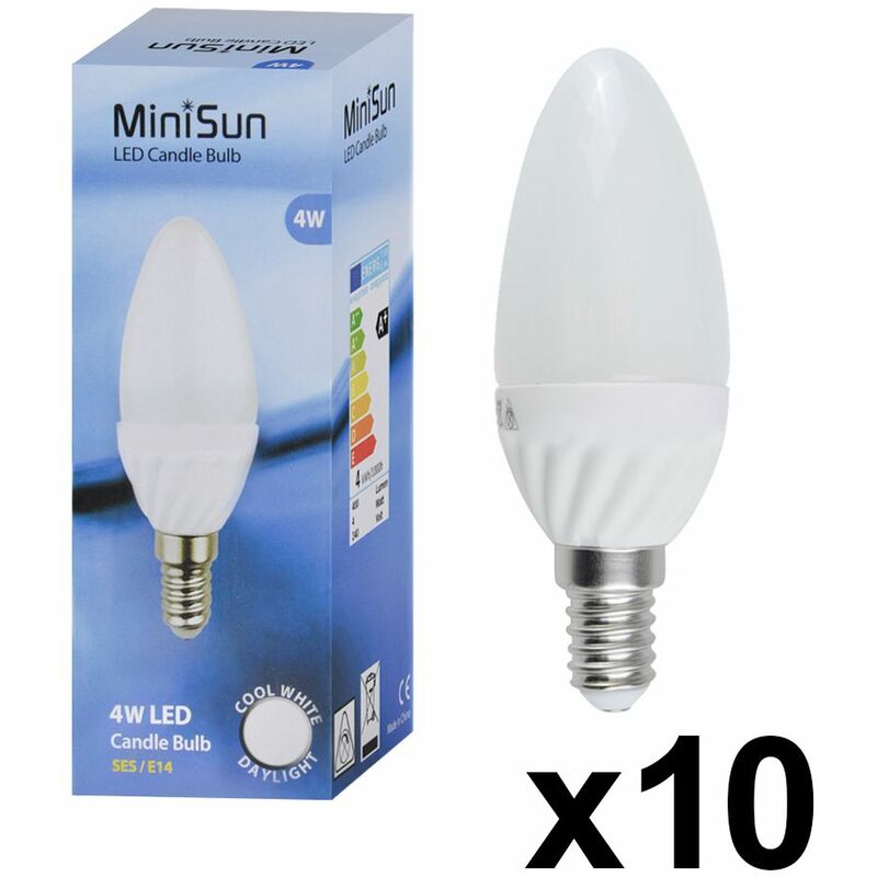 4W SES E14 Frosted Candle LED Plastic Bulb 6500K - Pack of 10