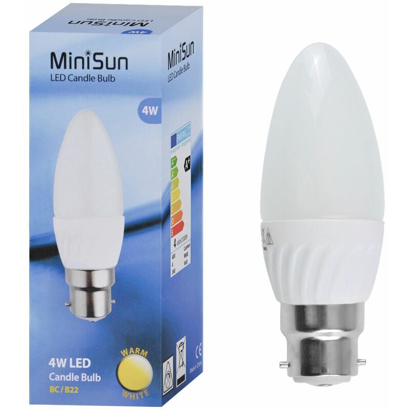 4W BC B22 Frosted Candle LED Plastic Bulb 3000K - Pack of 6