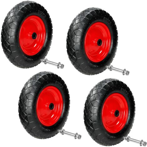 4x 15 Roue de brouette pneumatique 4.80 / 4.00-8 axe inclus Ø 390 mm gonflable