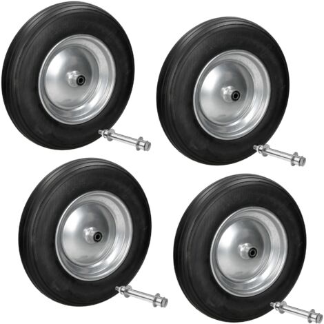 4x 15 Rueda de respuesto carretilla maciza PU negro 350 mm 3.50-8 con eje