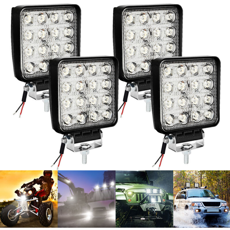 4x 48W Phare de Travail Carre a Leds Angle 60 DC 12V-24V Quad Camion Bateau Tracteur Offroad Impermeable