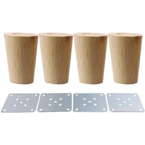 4x 5cm Solid Wood Furniture Legs - with Mounting Plate and Screws - for Sofa, TV, Bed, Dining Table