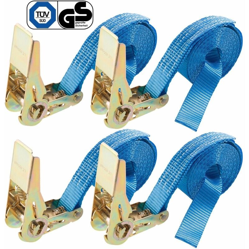 

AREBOS 4 x Correas de amarre de trinquete 4 m x 25 mm 800/400 daN - azul