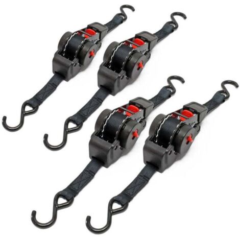 4x Automatische Spanngurte, Zugfestigkeit 100 daN, Länge LGF 0,2 m, Länge LGL 1,8 m, PES-Gurthaken