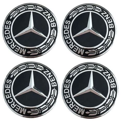 4x Capuchons de moyeu de roue en alliage noir Mercedes de 75 mm
