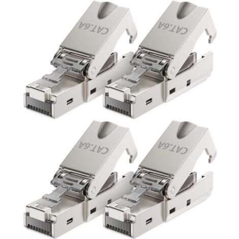 4x CAT 6a Connecteur Réseau RJ45 Sans Outil avec Connexion LSA pour Câbles D'installation Rigides Câble LAN Blindé 10 Gbit/s Boîtier Métallique CAT6a