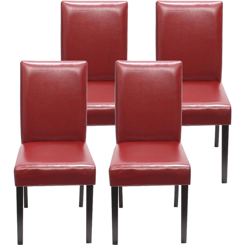 HHG - jamais utilisé] Lot de 4 chaises de séjour Littau, simili-cuir, rouge, pieds foncés