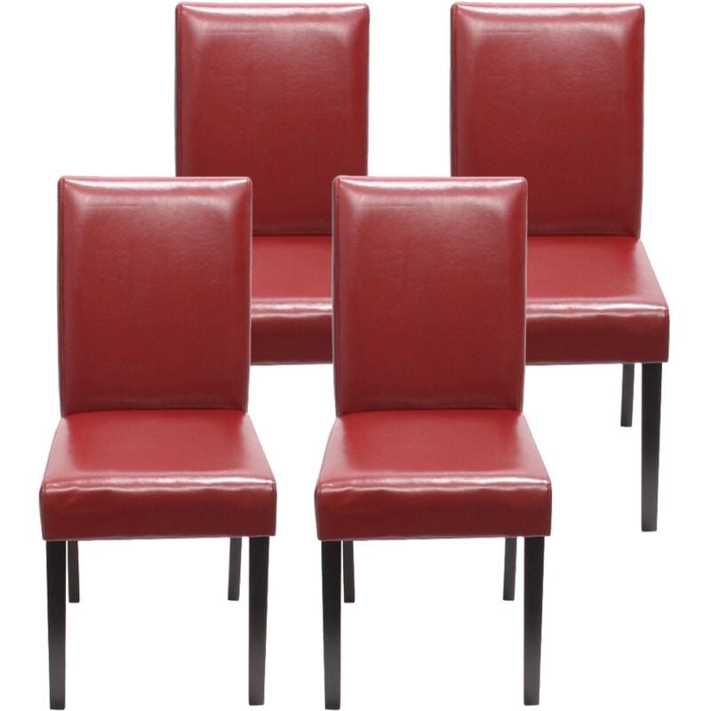 Lot de 4 chaises de séjour Littau, simili-cuir, rouge, pieds foncés