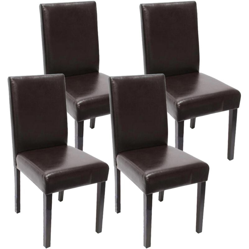 Lot de 4 chaises de séjour Littau, simili-cuir, marron, pieds foncés