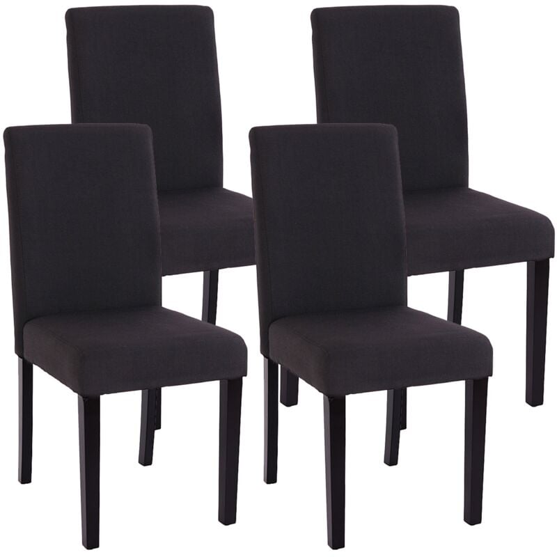 HHG - Lot de 4 chaises de séjour Littau, tissu noir gris, pieds foncés