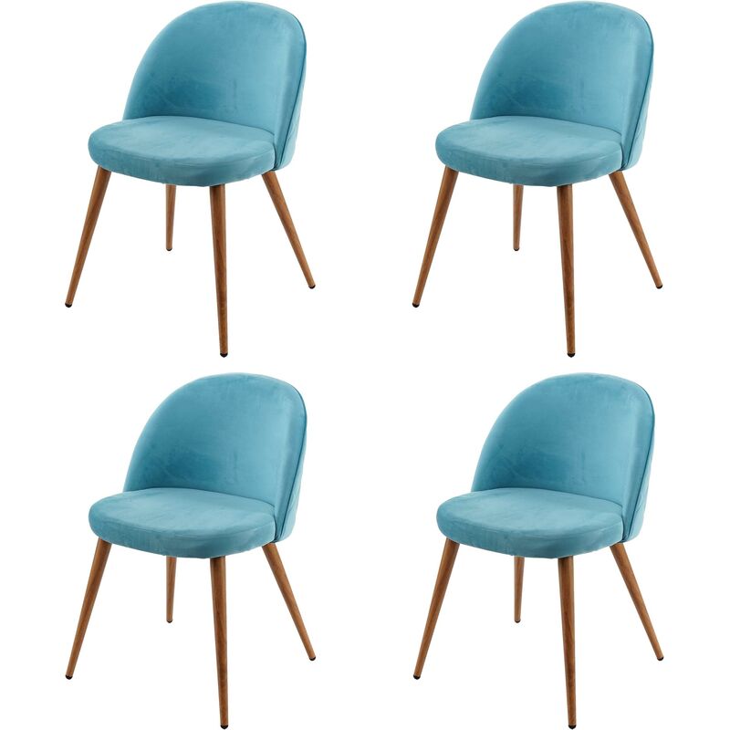 HHG - jamais utilisé] 4x chaise de salle à manger 103, fauteuil, style rétro années 50, en velours, bleu turquoise