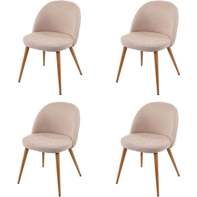 HHG - 4x chaise de salle à manger 631, fauteuil, style rétro années 50, en tissu, beige