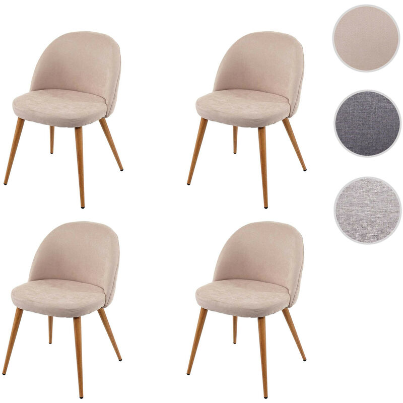 Mendler - 4x chaise de salle à manger HWC-D53, fauteuil, style rétro années 50, en tissu - gris clair