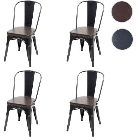 4x chaise de salle à manger HWC-H10e,métal,similicuir Chesterfield,gastronomie,design industriel - noir-gris