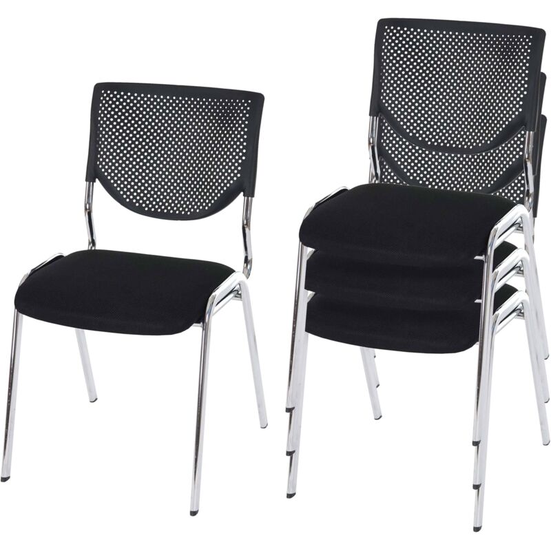 Lot de 4 chaises de conférence / visiteur T401, empilable, siège noir, pieds chromés