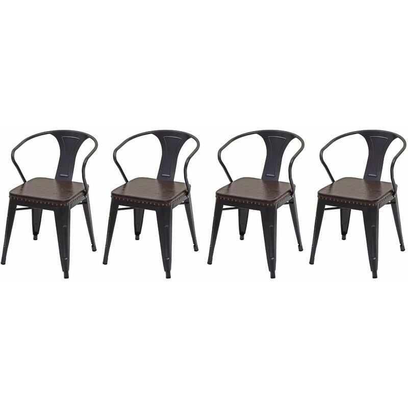 4x chaises de salle à manger cuisine en synthétique et métal style industrielle marron noir CDS04551