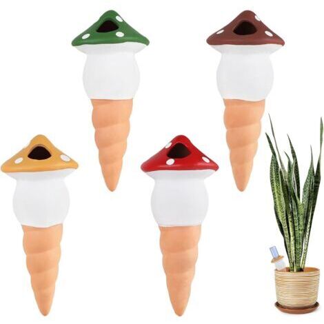 4X Cône en Argile Goutte à Goutte Champignon D'arrosage en Céramique Arrosage Bouteille Automatique Terre Cuite pour Arroser Distributeur d'eau pour Plantes Terracotta Watering Pots 125ml