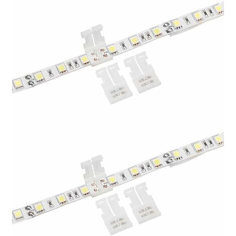 4x Connecteur rapide double droit à 2 broches pour ruban LED blanc 12V 24V Clip Fixation Raccord Accessoire Finition Eclairage Placard Dressing, pour ruban 10mm