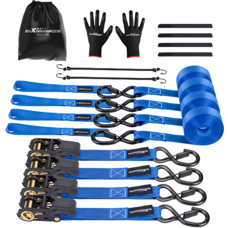 4x Correa de Amarre Profesional 4.5M Trinquete 977kg Carga Gancho Seguridad Azul