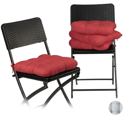4x Coussin de chaise lot de 4 lavable 10 cm épaisseur doux moelleux pour siège de jardin à nouer 40 x 40 cm polyester