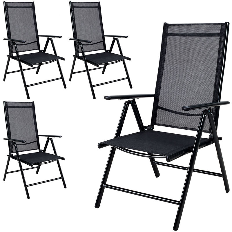 Casaria - 4x Deuba Garden Dining Chair Bern Folding Chairs Set Aluminum Recliner Outdoor Patio Silver or Anthracite
