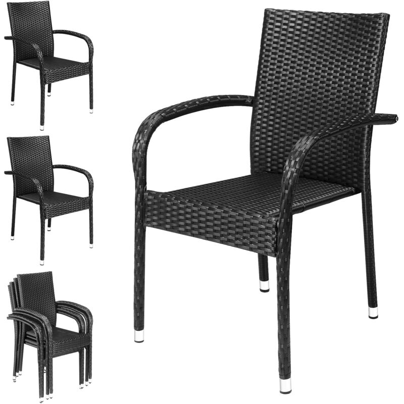 4x Deuba Poly Rattan Garden Dining Chairs Armed Black Stackable UV