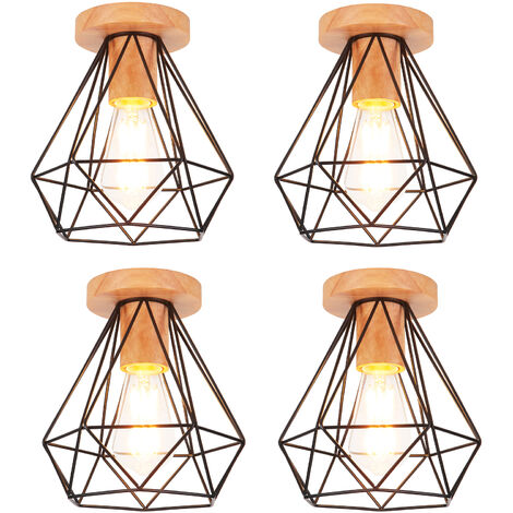 4x Diamant Deckenlampe Metall Hölzern Leuchter Moderne E27 Deckenleuchte für Schlafzimmer Badezimmer Korridor Schwarz