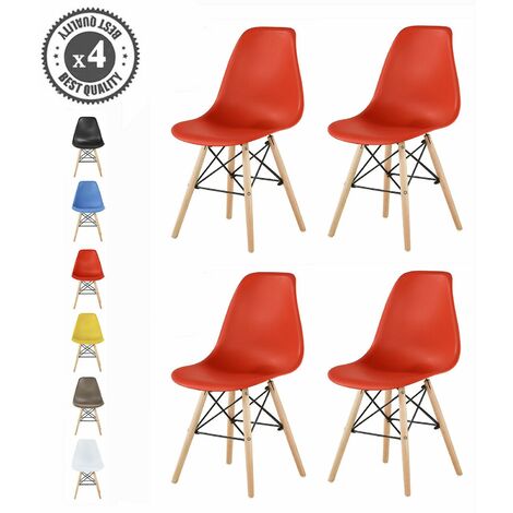 4x Dining Chairs Modern Design Retro Lounge Plastic Chairs Office Chairs, LA RED