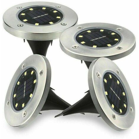 4X DISK LIGHTS PANNELLO SOLARE DA GIARDINO LED SENSORE CREPUSCOLARE FARETTO ip65