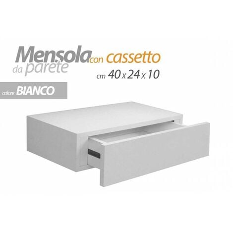 4x Estante blanco de pared con cajón oculto cm 40 x 24 x 10 h