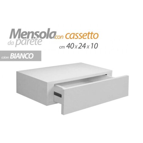 4x Estante blanco de pared con cajón oculto cm 40 x 24 x 10 h
