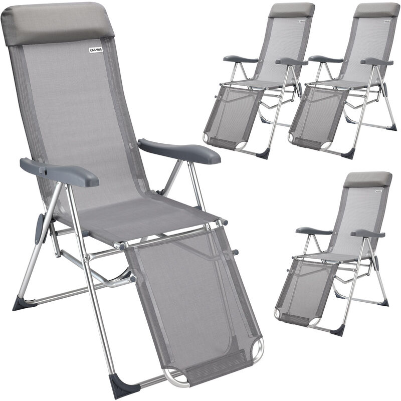 Casaria - 4x Chaises de jardin pliantes en aluminium avec repose-pieds Dossier haut réglable en 7 positions Chaises de camping