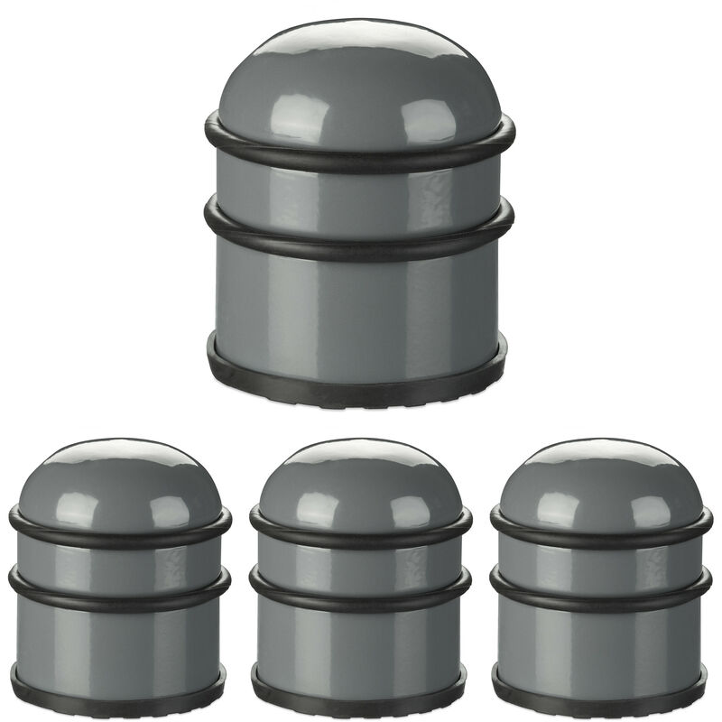 Relaxdays 4x Door Stoppers, also for Windows, Stainless Steel & Rubber, High & Round, Indoor, HxØ: 8.5 x 7 cm, Dark Grey