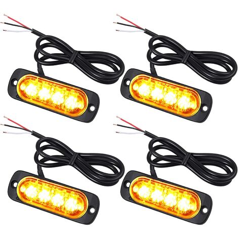 4X Feux de Pénétration à 4 LEDs 12/24V Gyrophare LED Orange Feux Flash Voyant d’Alarme Urgence Strobe Clignotants Auto IPX-4 pour Van Camion Tractopelle Chariot à Fourche Tracteur