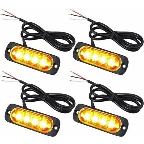 4X Feux de Pénétration à 4 LEDs 12/24V Gyrophare LED Orange Feux Flash Voyant d’Alarme Urgence Strobe Clignotants Auto IPX-4 pour Van Camion Tractopelle Chariot à Fourche Tracteur