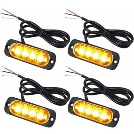 4X Feux de Pénétration à 4 LEDs 12/24V Gyrophare LED Orange Feux Flash Voyant d’Alarme Urgence Strobe Clignotants Auto IPX-4 pour Van Camion Tractopelle Chariot à Fourche Tracteur