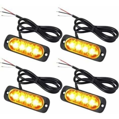 4X Feux de Pénétration à 4 LEDs 12/24V Gyrophare LED Orange Feux Flash Voyant d’Alarme Urgence Strobe Clignotants Auto IPX-4 pour Van Camion Tractopelle Chariot à Fourche Tracteur,