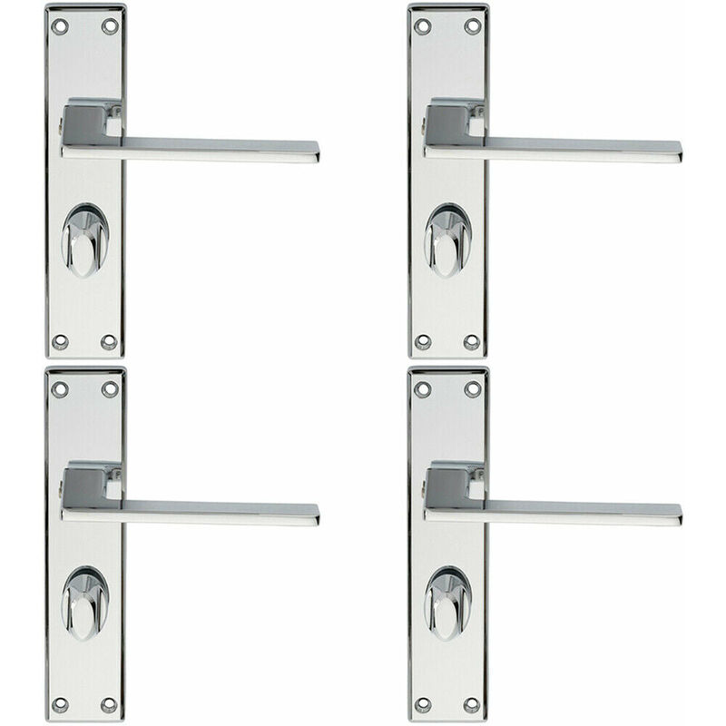 4x Flat Straight Lever on Bathroom Backplate Handle 180 x 40mm Polished Chrome