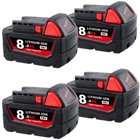 PDSTATION 4x Für Milwaukee M18 Batterie M18B6 18V XC 8,0 Ah Li-Ionen 48-11-1860 48-11-1852