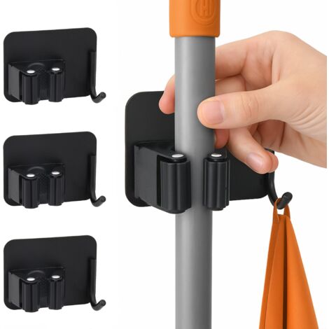 4x Gerätehalter Besenhalter Selbstklebend Schwarz Gartengerätehalter