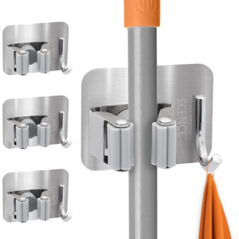4x Gerätehalter Besenhalter Selbstklebend Silber Gartengerätehalter